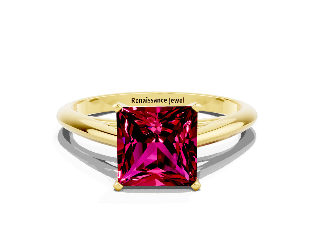 Yellow gold Princess Cut Garnet Solitaire Engagement Ring with Cathedral Setting and Four-Prong Mount_66