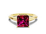 Yellow gold Princess Cut Garnet Solitaire Engagement Ring with Cathedral Setting and Four-Prong Mount_66