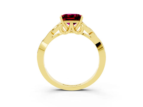 Yellow gold Princess Cut Garnet Solitaire Engagement Ring with Celtic Knot Band and Four-Prong Setting_3