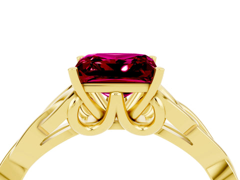 Yellow gold Princess Cut Garnet Solitaire Engagement Ring with Celtic Knot Band and Four-Prong Setting_4