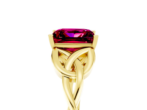 Yellow gold Princess Cut Garnet Solitaire Engagement Ring with Celtic Knot Band and Four-Prong Setting_5