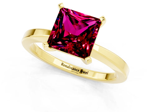 Yellow gold Princess Cut Garnet Solitaire Engagement Ring with Classic Band and Four-Prong Setting_25