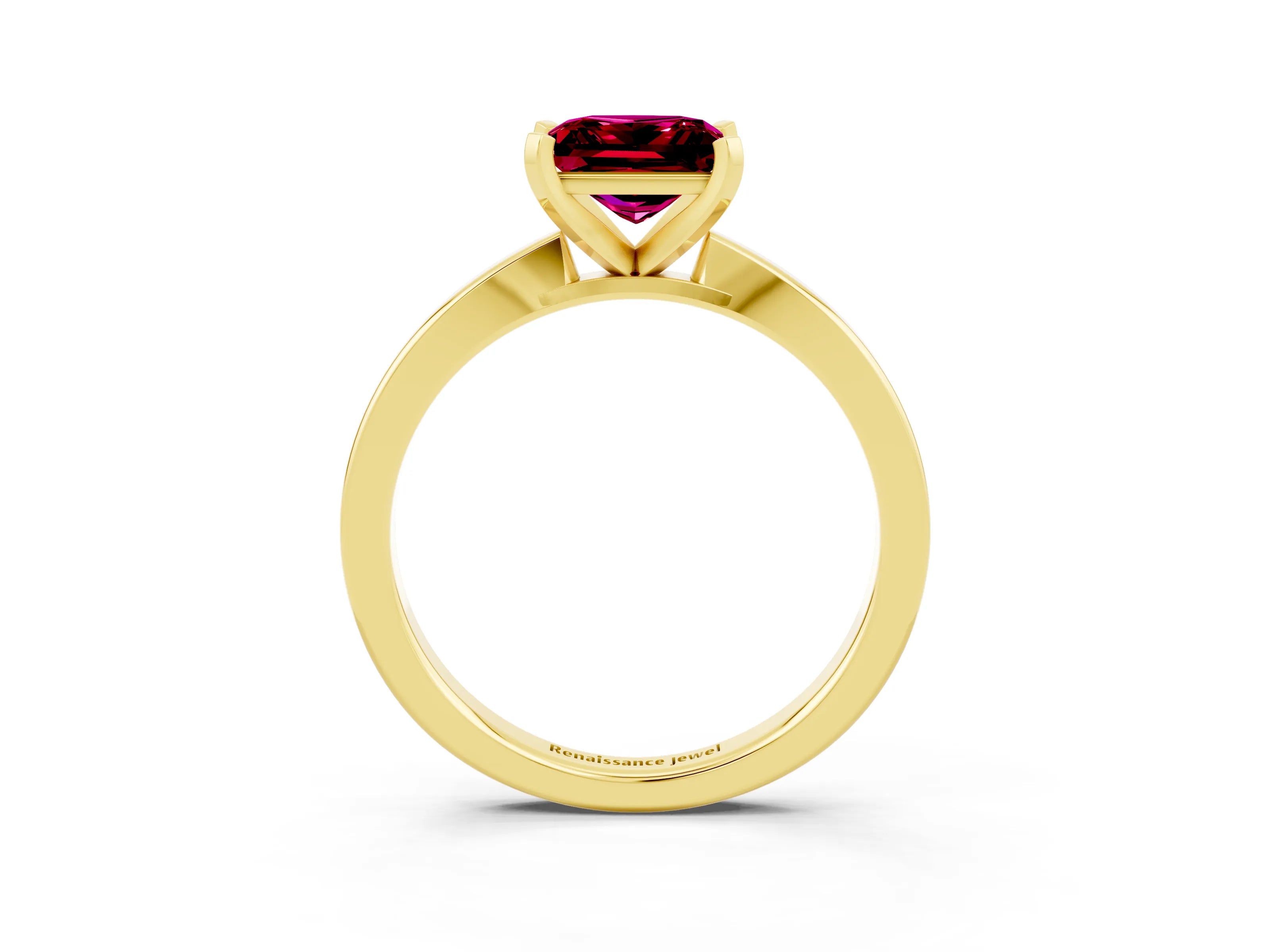 Yellow gold Princess Cut Garnet Solitaire Engagement Ring with Classic Band and Four-Prong Setting_27