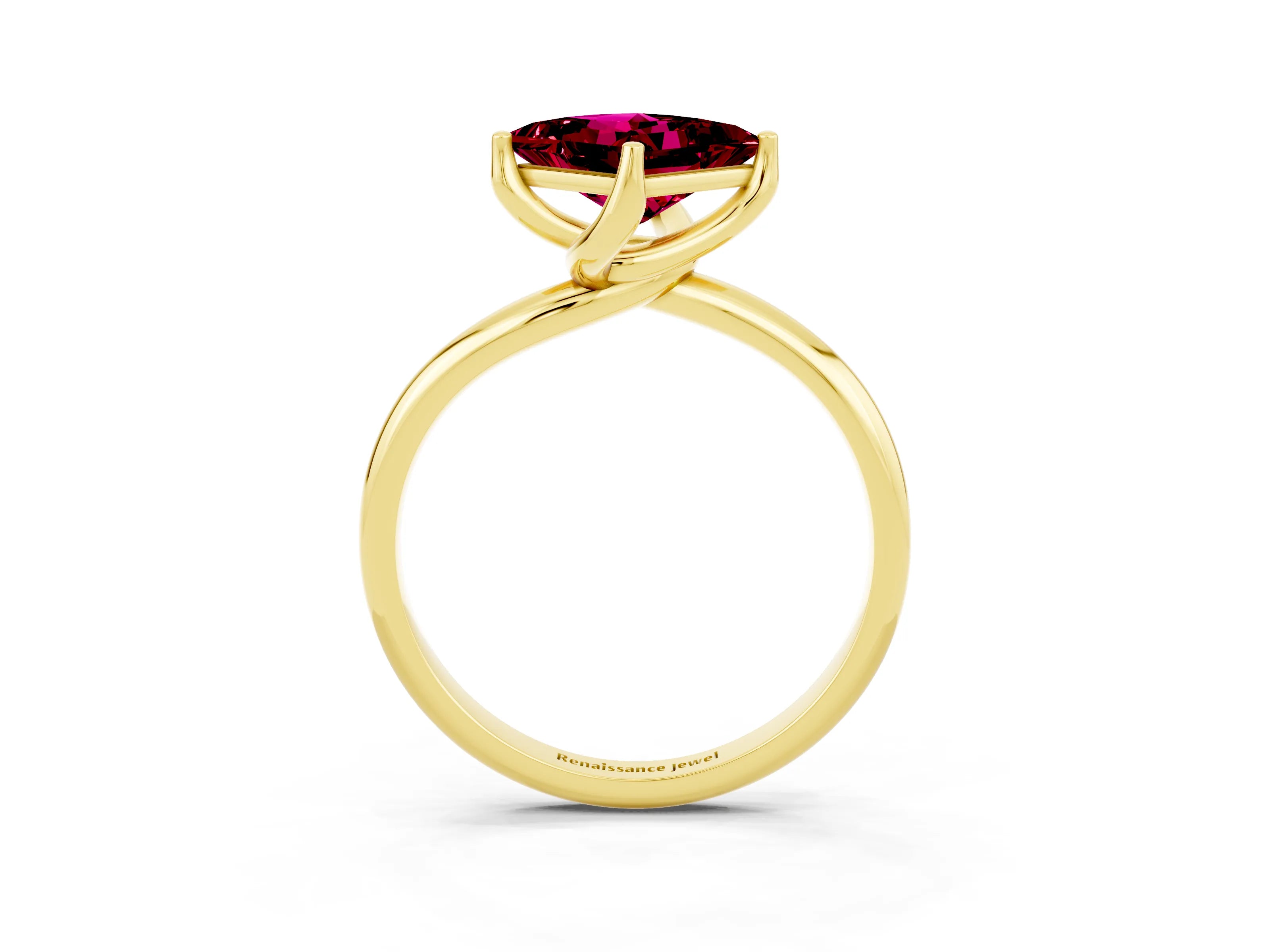 Yellow gold Princess Cut Garnet Solitaire Engagement Ring with Four-Prong Setting and Classic Band_15