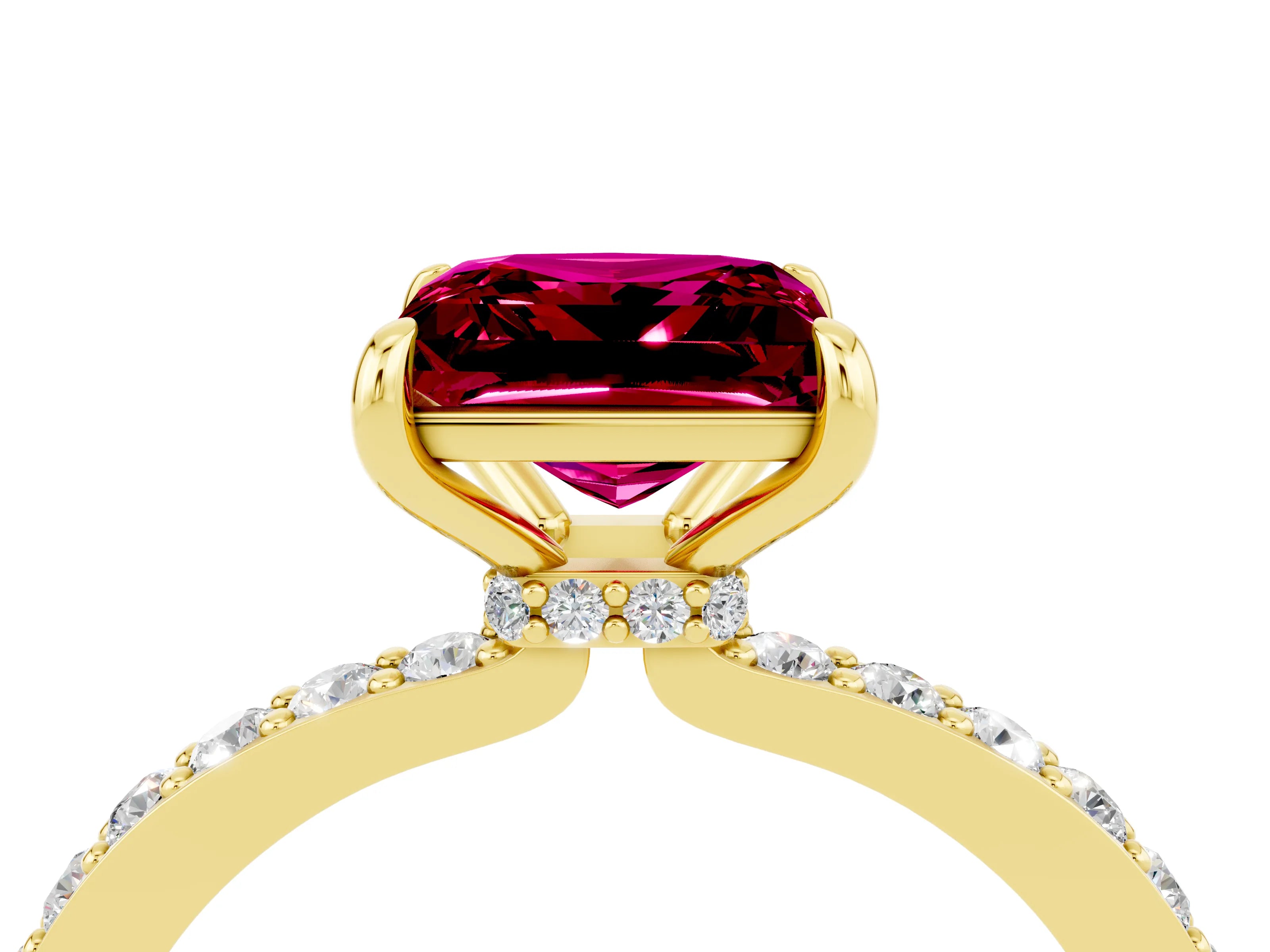 Yellow gold Princess Cut Garnet Solitaire Engagement Ring with Pavé Band and Four-Prong Setting_4