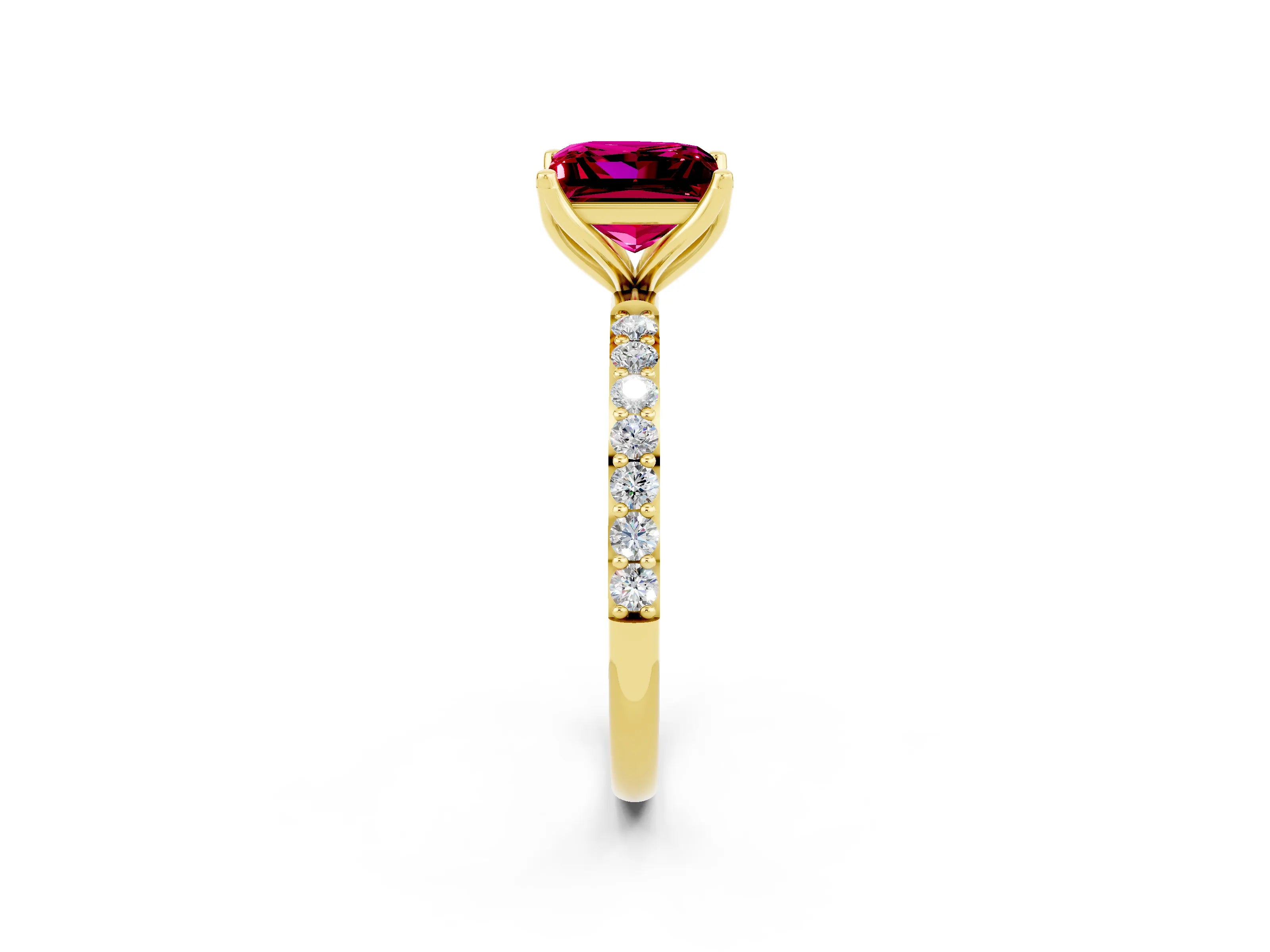 Yellow gold Princess Cut Garnet Solitaire Engagement Ring with Pavé Band and Prong Setting_2
