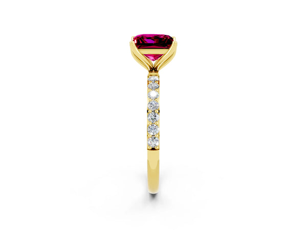 Yellow gold Princess Cut Garnet Solitaire Engagement Ring with Round  Pavé Band and Prong Setting