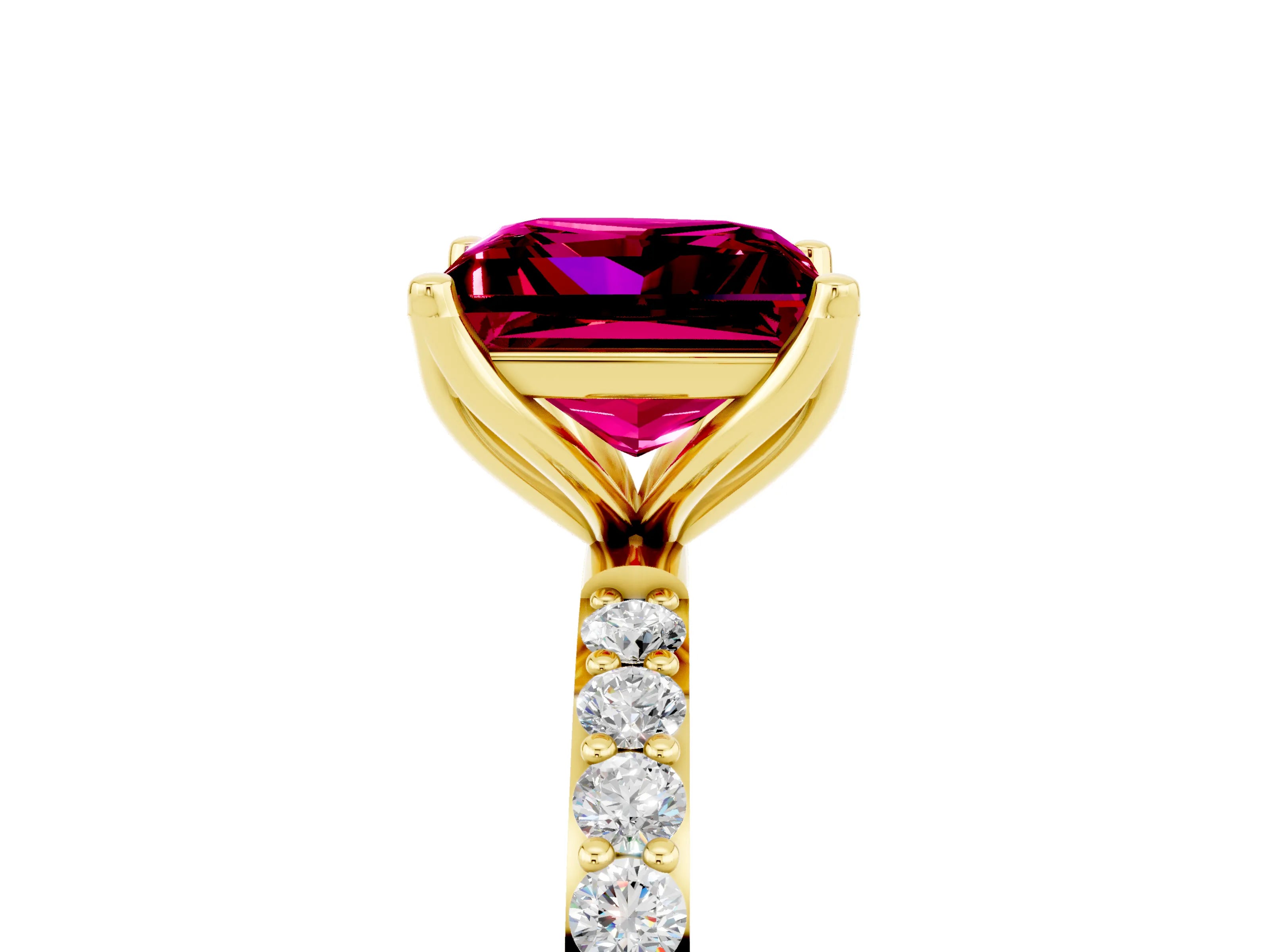 Yellow gold Princess Cut Garnet Solitaire Engagement Ring with Pavé Band and Prong Setting_5
