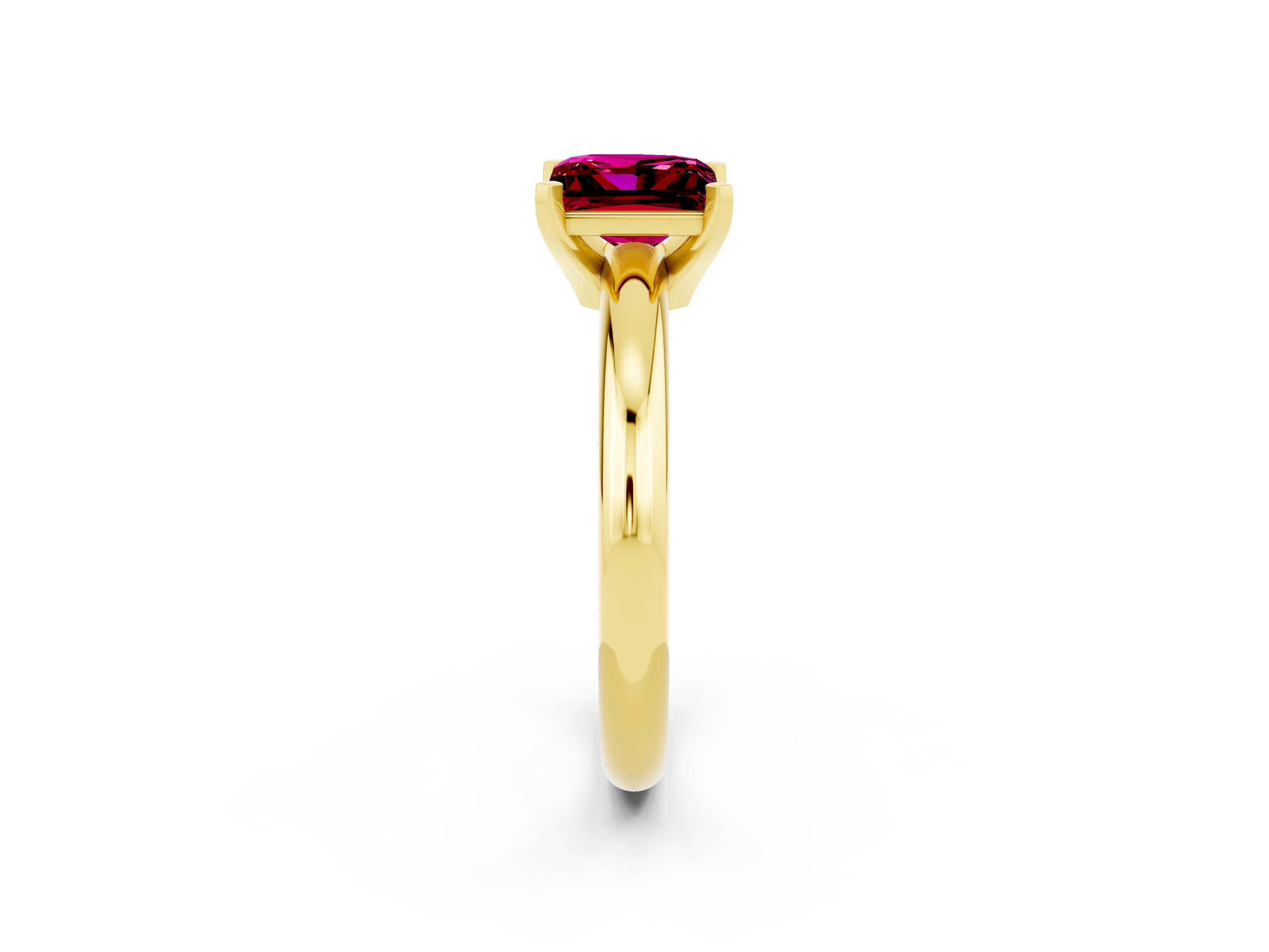Yellow gold Princess Cut Garnet Solitaire Engagement Ring with Round Band and Four-Prong Setting_2