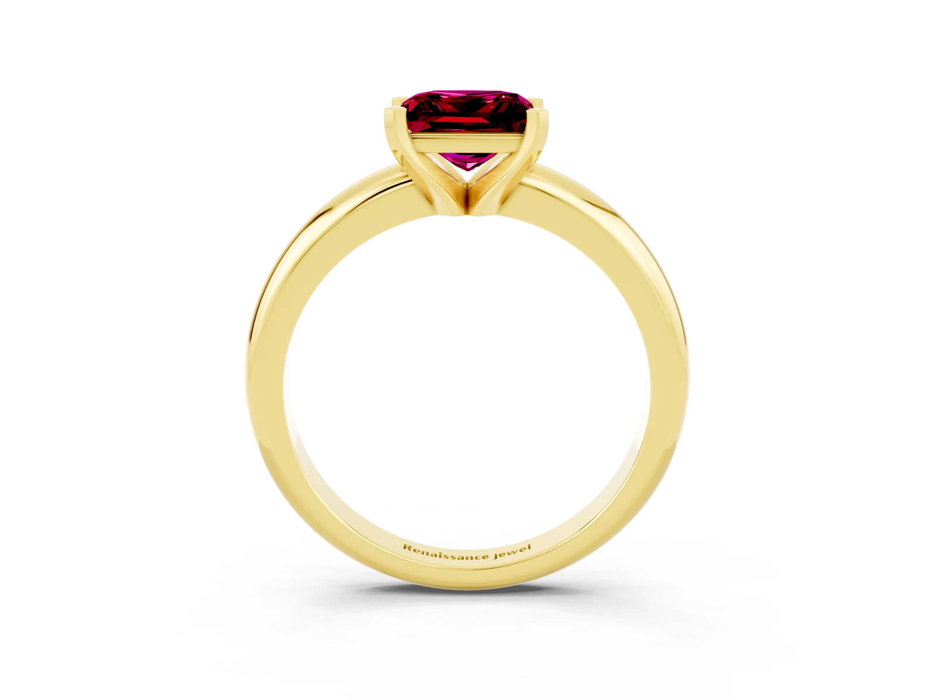 Yellow gold Princess Cut Garnet Solitaire Engagement Ring with Round Band and Four-Prong Setting_3