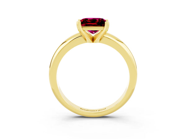 Yellow gold Princess Cut Garnet Solitaire Engagement Ring with Round Band and Four-Prong Setting
