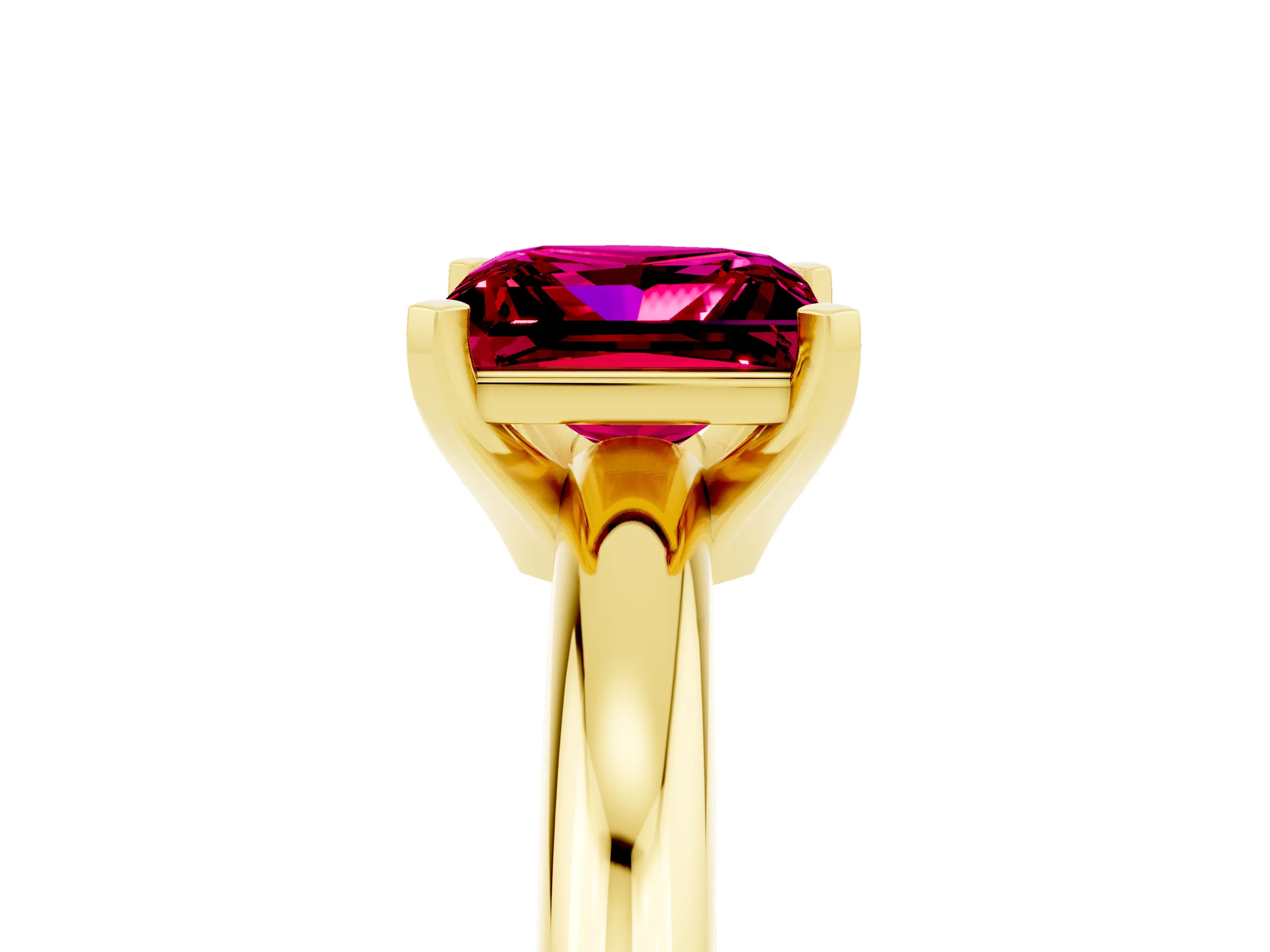 Yellow gold Princess Cut Garnet Solitaire Engagement Ring with Round Band and Four-Prong Setting_5
