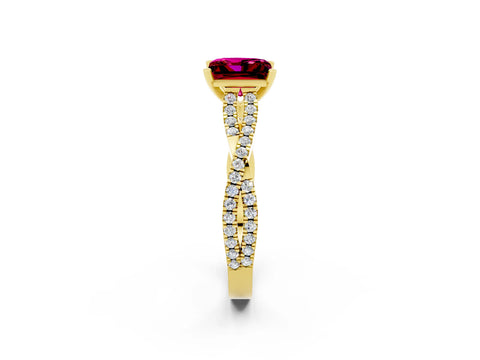 Yellow gold Princess Cut Garnet Solitaire Engagement Ring with Twisted Pavé Band and Four-Prong Setting_14