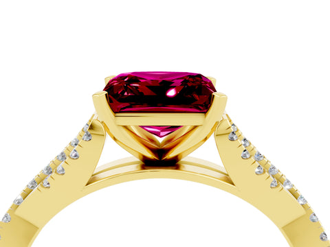 Yellow gold Princess Cut Garnet Solitaire Engagement Ring with Twisted Pavé Band and Four-Prong Setting_16