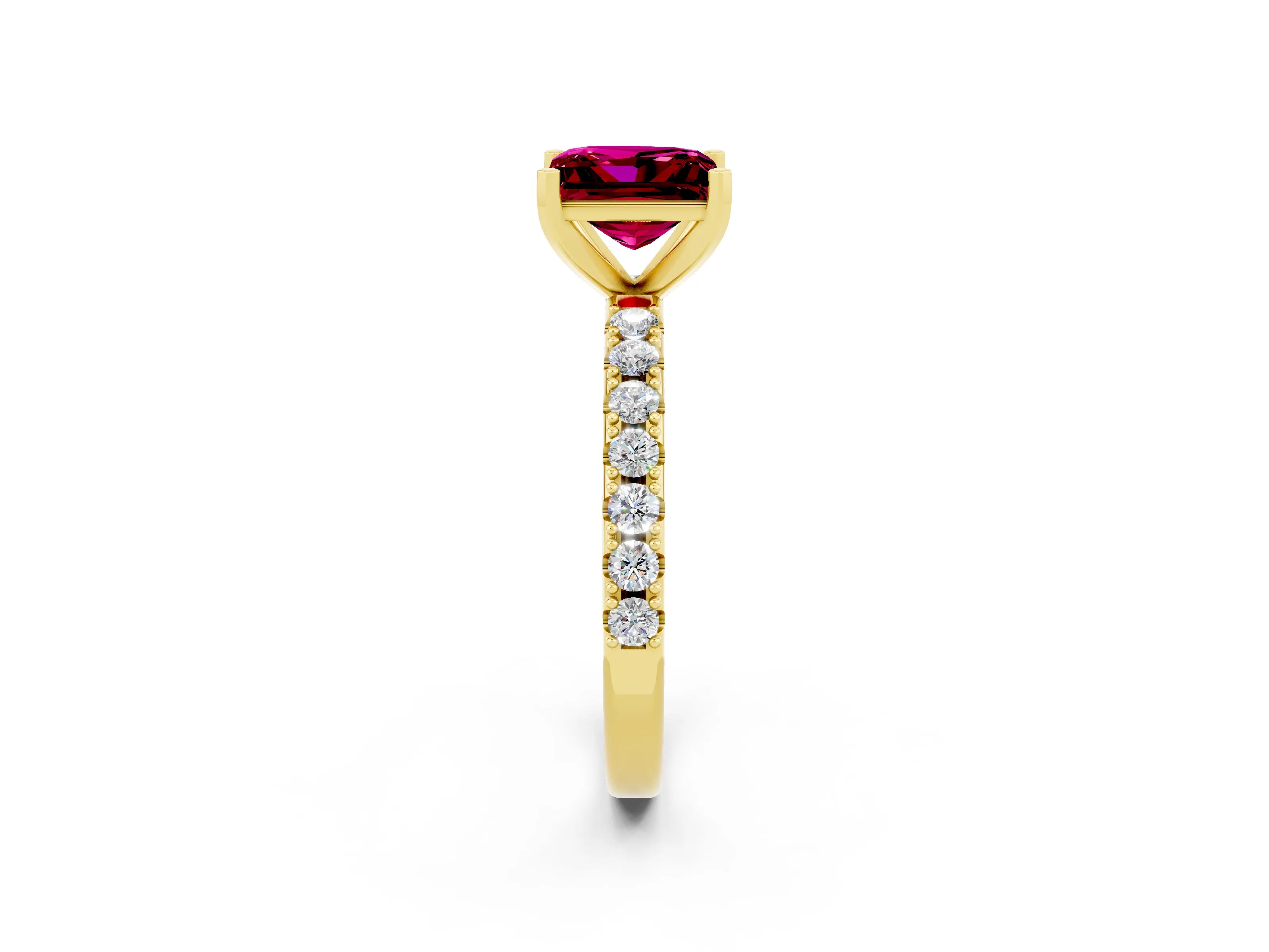 Yellow gold Princess Cut Garnet Solitaire Pavé Band with Four-Prong Setting_2