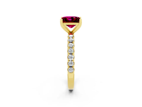 Yellow gold Princess Cut Garnet Solitaire Pavé Band with Four-Prong Setting_2