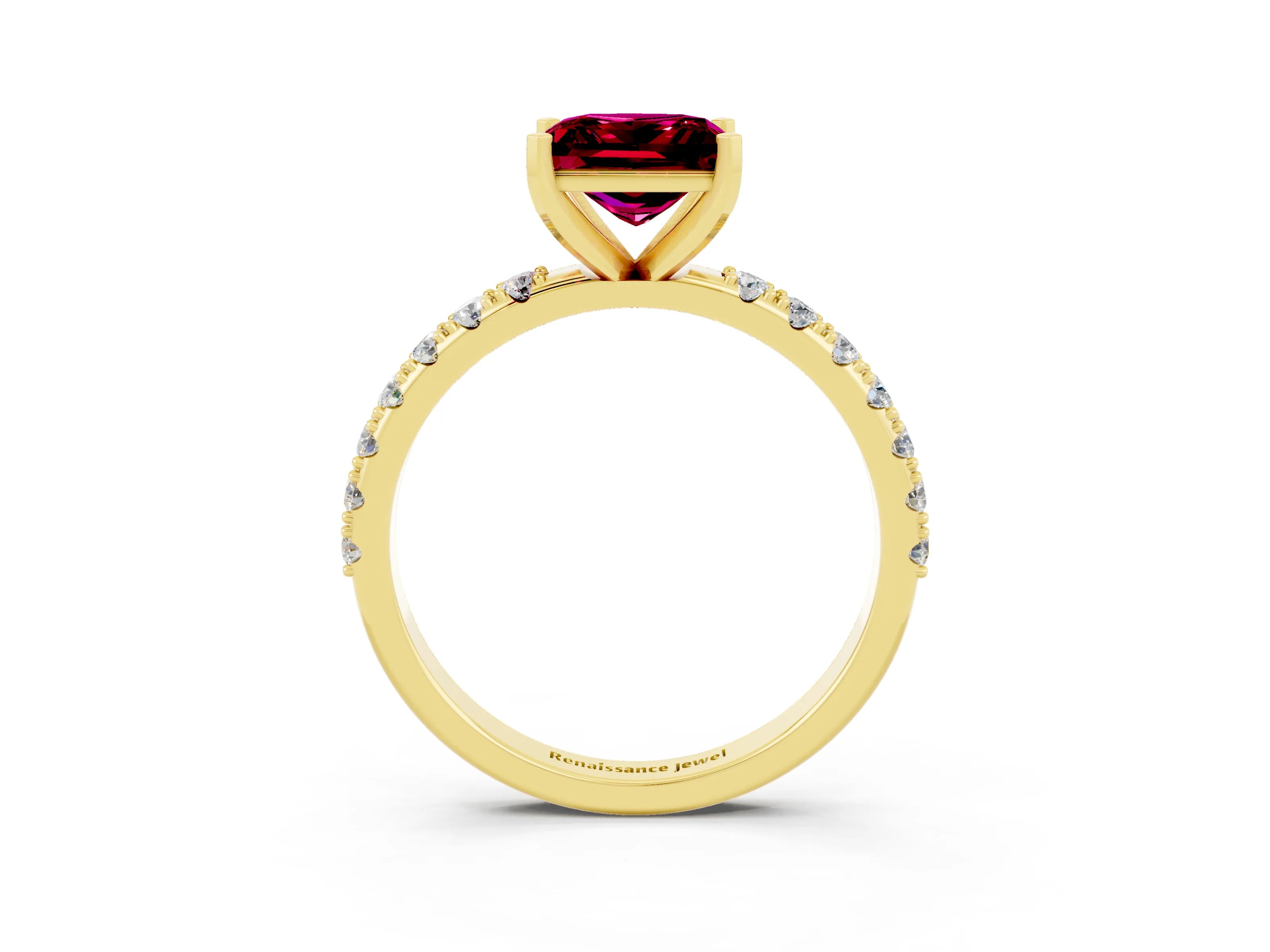 Yellow gold Princess Cut Garnet Solitaire Pavé Band with Four-Prong Setting_3