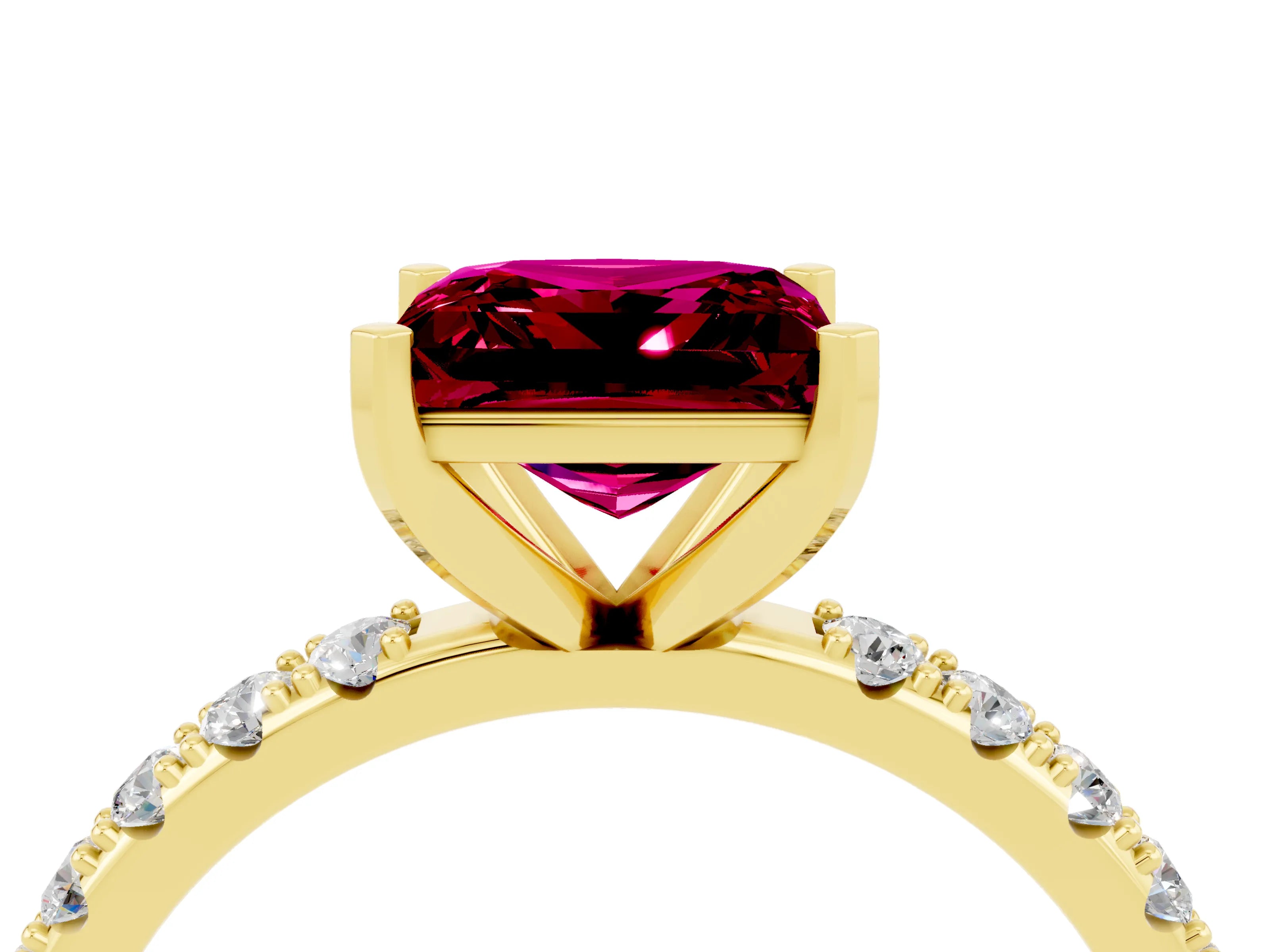 Yellow gold Princess Cut Garnet Solitaire Pavé Band with Four-Prong Setting_4