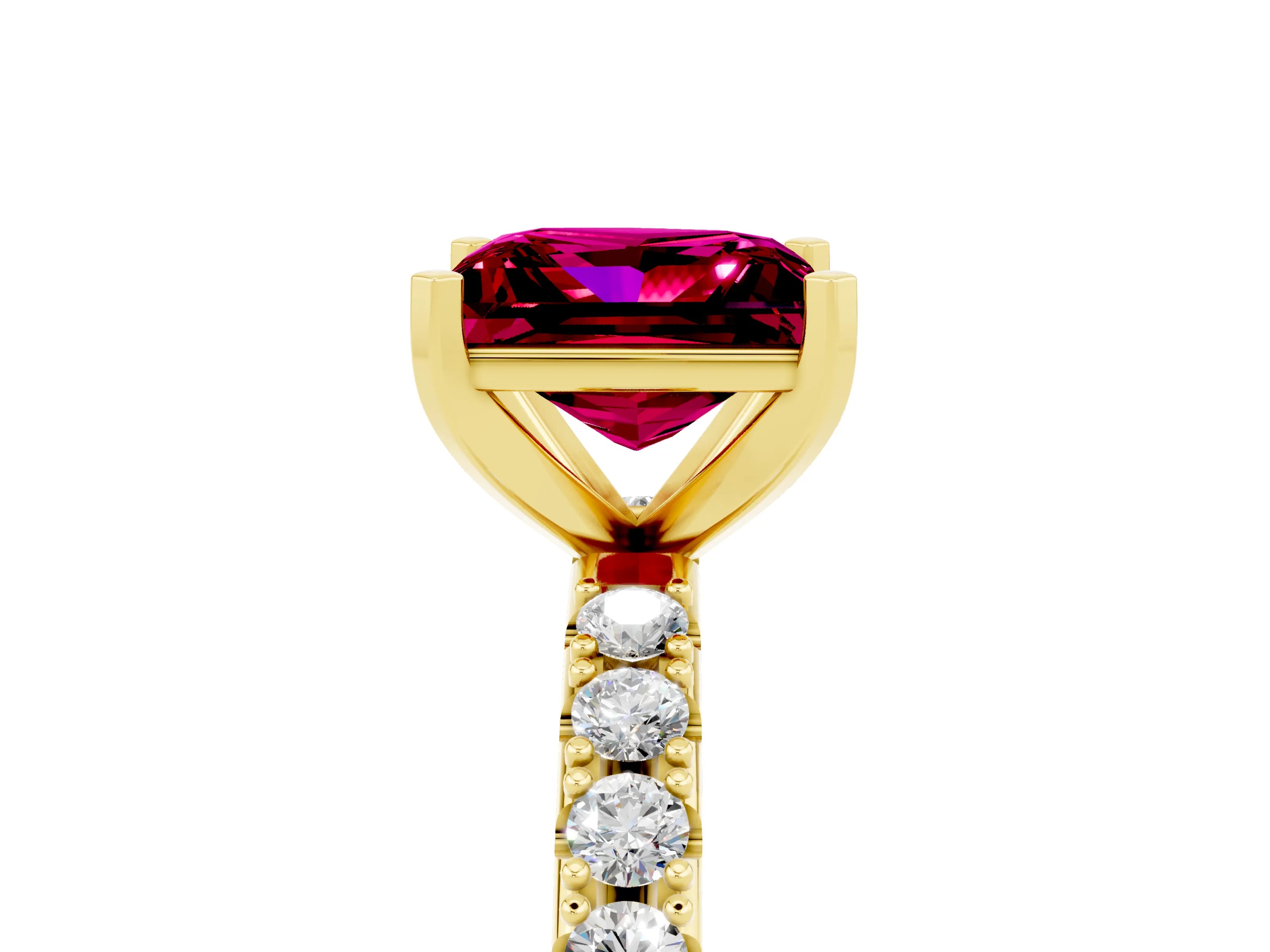 Yellow gold Princess Cut Garnet Solitaire Pavé Band with Four-Prong Setting_5