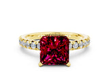 Yellow gold Princess Cut Garnet Solitaire Pavé Engagement Ring with Round Band and Prong Setting_12