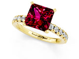 Yellow gold Princess Cut Garnet Solitaire Pavé Engagement Ring with Round Band and Prong Setting_13