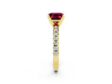 Yellow gold Princess Cut Garnet Solitaire Pavé Engagement Ring with Round Band and Prong Setting_14