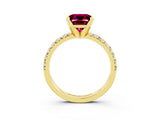 Yellow gold Princess Cut Garnet Solitaire Pavé Engagement Ring with Round Band and Prong Setting_15