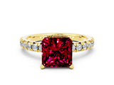 Yellow gold Princess Cut Garnet Solitaire Pavé Engagement Ring with Round Band and Prong Setting_72