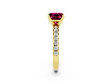 Yellow gold Princess Cut Garnet Solitaire Pavé Engagement Ring with Round Band and Prong Setting_74