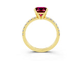 Yellow gold Princess Cut Garnet Solitaire Pavé Engagement Ring with Round Band and Prong Setting_75