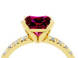 Yellow gold Princess Cut Garnet Solitaire Pavé Engagement Ring with Round Band and Prong Setting_76