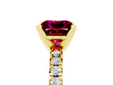 Yellow gold Princess Cut Garnet Solitaire Pavé Engagement Ring with Round Band and Prong Setting_77