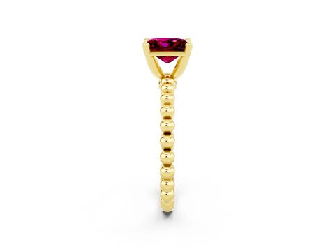 Yellow gold Princess Cut Garnet Solitaire Ring with Beaded Band and Prong Setting_2