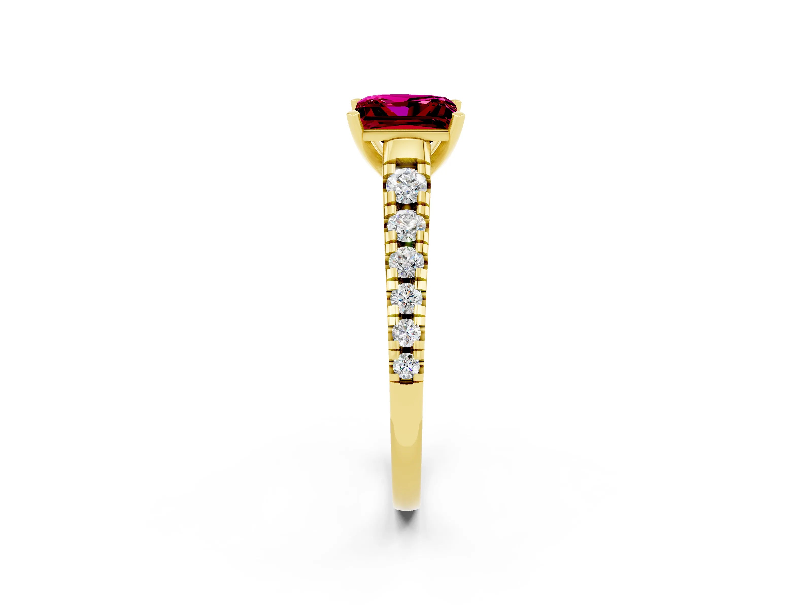 Yellow gold Princess Cut Garnet Solitaire Ring with Cathedral Setting and Pavé Band_2