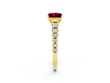 Yellow gold Princess Cut Garnet Solitaire Ring with Cathedral Setting and Pavé Band_2