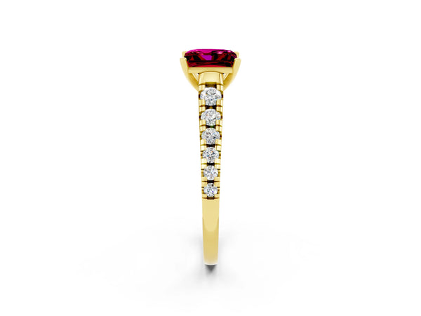 Yellow gold Princess Cut Garnet Cathedral Solitaire Ring with Round  Pavé Band