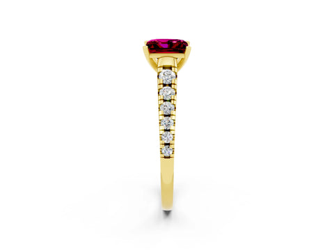 Yellow gold Princess Cut Garnet Solitaire Ring with Cathedral Setting and Pavé Band_2