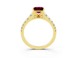 Yellow gold Princess Cut Garnet Solitaire Ring with Cathedral Setting and Pavé Band_3
