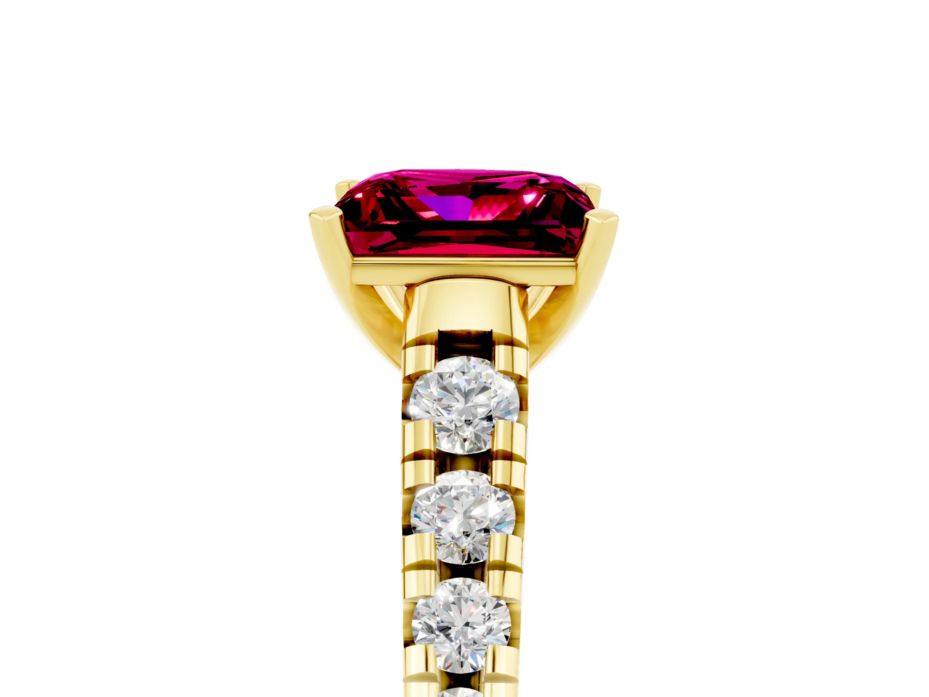 Yellow gold Princess Cut Garnet Solitaire Ring with Cathedral Setting and Pavé Band_5
