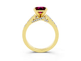 Yellow gold Princess Cut Garnet Solitaire Ring with Crossover Gallery and Round  Pavé Band_15