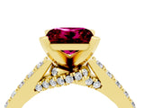 Yellow gold Princess Cut Garnet Solitaire Ring with Crossover Gallery and Round  Pavé Band_16