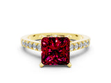 Yellow gold Princess Cut Garnet Solitaire Ring with Crossover Gallery and Round  Pavé Band_24