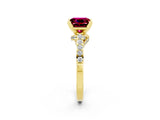 Yellow gold Princess Cut Garnet Solitaire Ring with Crossover Gallery and Round  Pavé Band_26