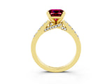 Yellow gold Princess Cut Garnet Solitaire Ring with Crossover Gallery and Round  Pavé Band_27