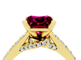 Yellow gold Princess Cut Garnet Solitaire Ring with Crossover Gallery and Round  Pavé Band_28