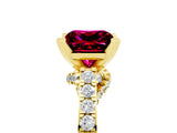 Yellow gold Princess Cut Garnet Solitaire Ring with Crossover Gallery and Round  Pavé Band_29