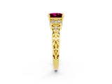 Yellow gold Princess Cut Garnet Solitaire Ring with Filigree Band and Four-Prong Setting_26