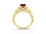 Yellow gold Princess Cut Garnet Solitaire Ring with Filigree Band and Four-Prong Setting_27