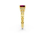 Yellow gold Princess Cut Garnet Solitaire Ring with Filigree Band and Four-Prong Setting_34