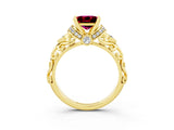 Yellow gold Princess Cut Garnet Solitaire Ring with Filigree Band and Four-Prong Setting_35